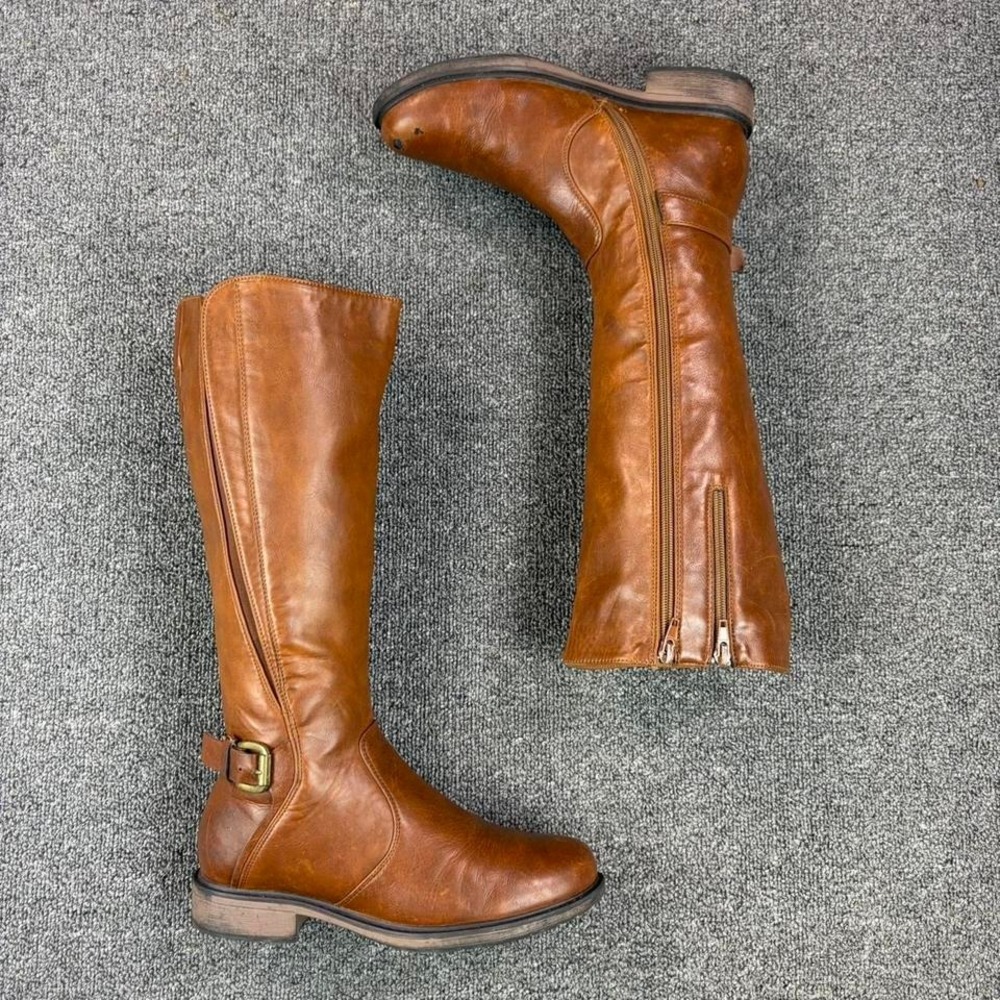 Women's Pierre Dumas‎ Brown Harness Buckle Side Zip Tall Riding Boots Size 7.5